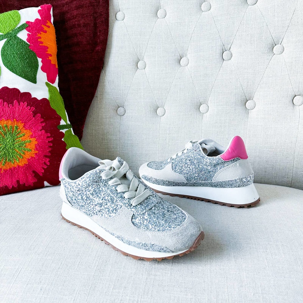 Steve Madden Silver Pink Sparkle Sneakers Size 7.5